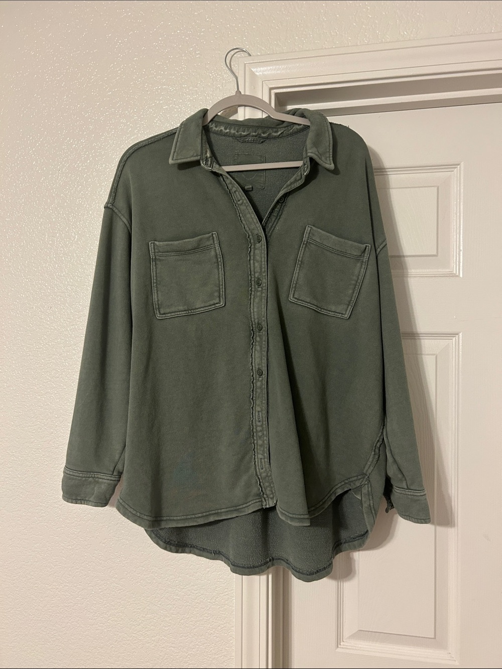Aerie Dark Green Button-Up Shirt Jacket